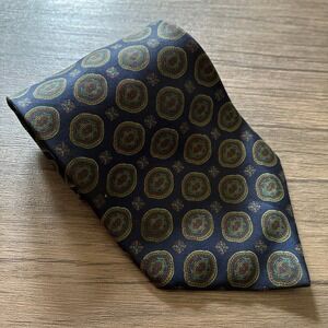 Vitalia Medallion Silk Necktie OS Navy Blue Mens Geometric Pattern Tie
